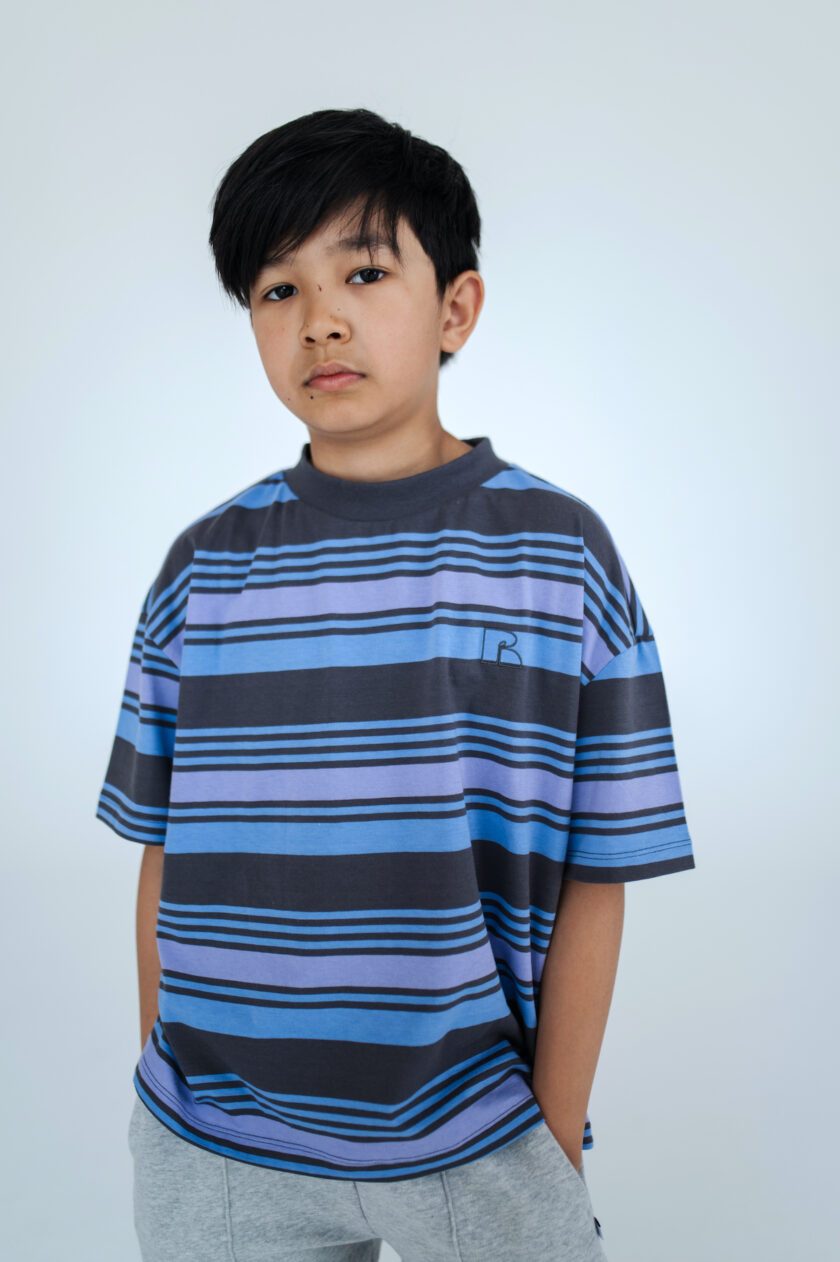 T-Shirt Boxy Multi Grey Purple Stripe, Repose AMS