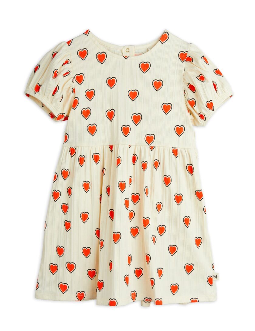 Kleid Outlined Hearts AOP Offwhite, Mini Rodini